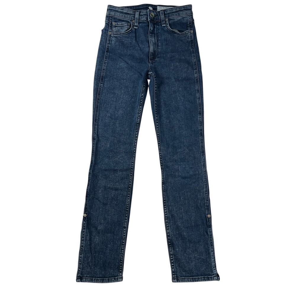 Rag & Bone Nina High Rise Ankle Skinny Medium Wash Jeans Split Rivet Hem Size 23